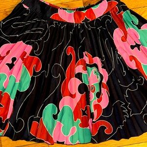 RARE KARAVAN Sz L silky, pleated opulent jewel tones circle skirt with side zip